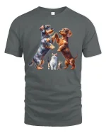 Dancing Dogs and Cats Funny T-shirt - gray t-shirt on white background