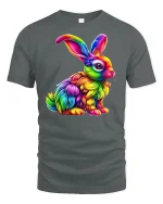 Colorful Rainbow Bunny Graphic Tee - gray t-shirt on white background