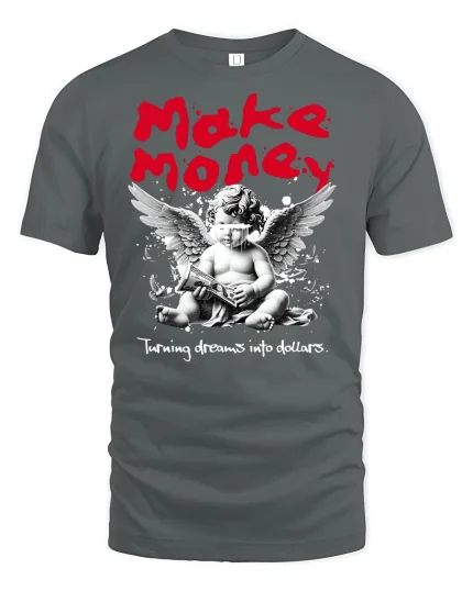 Make Money Angel T-Shirt - gray t-shirt on white background