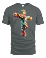 Vibrant Jesus Cross Art Graphic Tee - gray t-shirt on white background