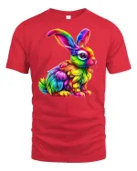 Colorful Rainbow Bunny Graphic Tee - red t-shirt on white background