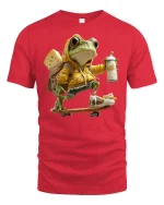 Funny Skater Frog Graphic Tee - red t-shirt on white background