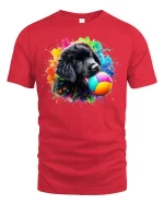 Playful Puppy Art T-Shirt - red t-shirt on white background