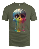 Dripping Rainbow Skull Graphic Tee - military green t-shirt on white background