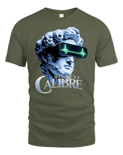 Futuristic David Statue VR Tee - military green t-shirt on white background