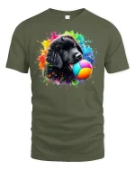 Playful Puppy Art T-Shirt - military green t-shirt on white background