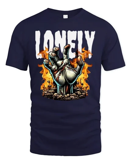 Lonely Zombie Hand Tee - navy t-shirt on white background