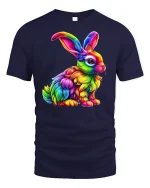 Colorful Rainbow Bunny Graphic Tee - navy t-shirt on white background