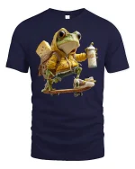 Funny Skater Frog Graphic Tee - navy t-shirt on white background