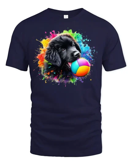 Playful Puppy Art T-Shirt - navy t-shirt on white background