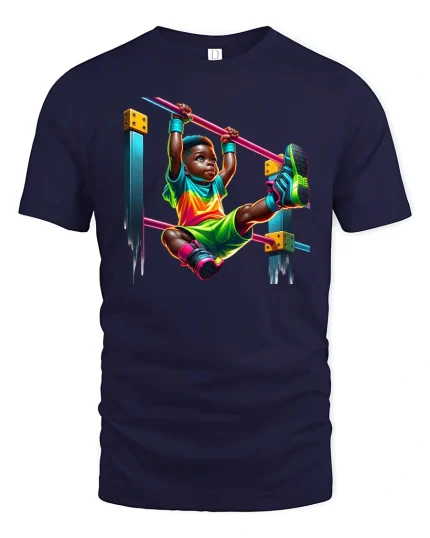 Neon Playground Kid Graphic Tee - navy t-shirt on white background