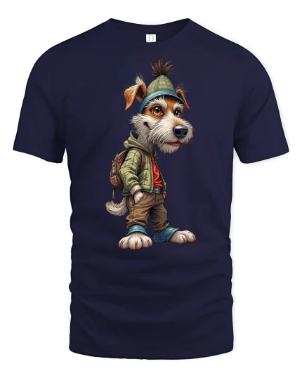 Cool Streetwear Dog Graphic Tee - navy t-shirt on white background