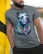 Fearless Pitbull Graphic T-Shirt - model leaning on yellow-black pole, wearing Gray T-shirt, hand in pocket