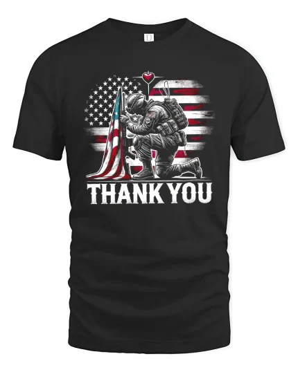Thank You Soldier American Flag Tee - black t-shirt on white background