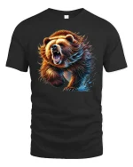 Roaring Grizzly Bear Wild Animal Tee - black t-shirt on white background