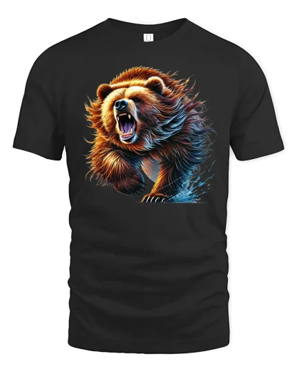 Roaring Grizzly Bear Wild Animal Tee - black t-shirt on white background