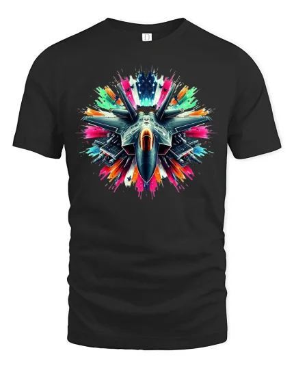 Fighter Jet Explosion Graphic T-shirt - black t-shirt on white background