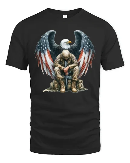 Patriotic Soldier Eagle T-Shirt - black t-shirt on white background