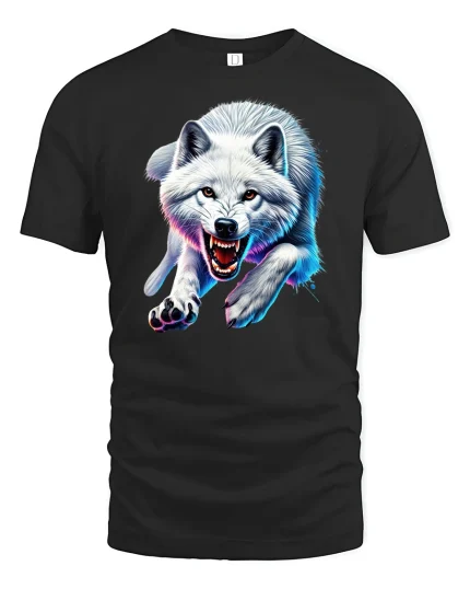 White Wolf T-Shirt Wild Animal Attack - black t-shirt on white background