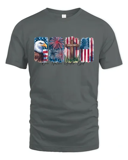Eagle Fireworks One Nation Under God T-Shirt - gray t-shirt on white background