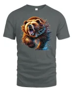 Roaring Grizzly Bear Wild Animal Tee - gray t-shirt on white background