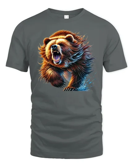 Roaring Grizzly Bear Wild Animal Tee - gray t-shirt on white background