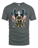 Patriotic Soldier Eagle T-Shirt - gray t-shirt on white background