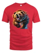 Roaring Grizzly Bear Wild Animal Tee - red t-shirt on white background