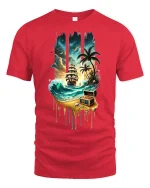Pirate Treasure Island Ship Adventure Tee - red t-shirt on white background