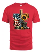 Memorial Sunflower Tee USA Veteran Tribute - red t-shirt on white background