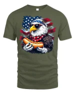 Patriotic Eagle Hot Dog T-Shirt - military green t-shirt on white background