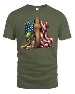 USA Flag Military Tribute T-Shirt - military green t-shirt on white background