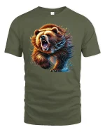 Roaring Grizzly Bear Wild Animal Tee - military green t-shirt on white background