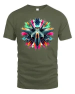 Fighter Jet Explosion Graphic T-shirt - military green t-shirt on white background