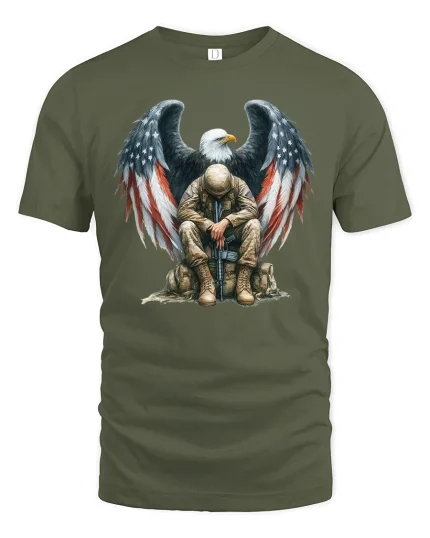 Patriotic Soldier Eagle T-Shirt - military green t-shirt on white background