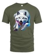 White Wolf T-Shirt Wild Animal Attack - military green t-shirt on white background