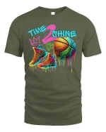 Time 2 Shine Basketball Drip Tee - military green t-shirt on white background