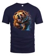 Roaring Grizzly Bear Wild Animal Tee - navy t-shirt on white background
