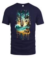 Pirate Treasure Island Ship Adventure Tee - navy t-shirt on white background
