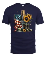 Memorial Sunflower Tee USA Veteran Tribute - navy t-shirt on white background