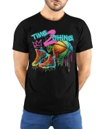Time 2 Shine Basketball Drip Tee - model with hands behind back, wearing Black T-shirt and blue jeans