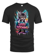 Good Morning Cat Cute Tee - black t-shirt on white background