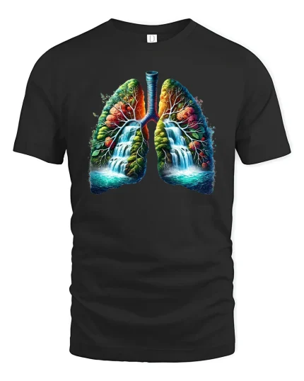 Breath of Life Lungs Design Nature Tee - black t-shirt on white background