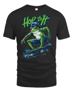 Hop to It Frog Skateboard Tee - black t-shirt on white background