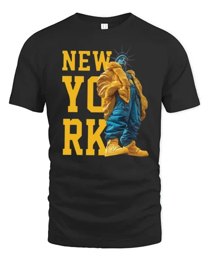 New York Statue Streetwear Tee - black t-shirt on white background