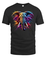 Majestic Color Splash Elephant Tee - black t-shirt on white background