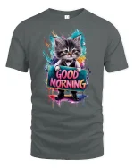 Good Morning Cat Cute Tee - gray t-shirt on white background