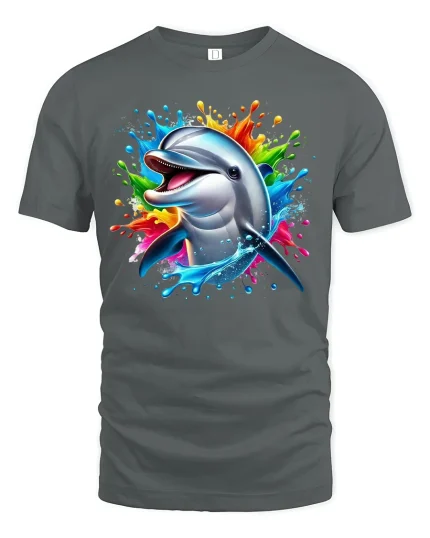 Dolphin Splash Graphic Tee - gray t-shirt on white background