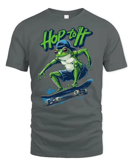 Hop to It Frog Skateboard Tee - gray t-shirt on white background