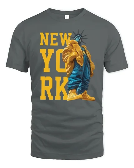 New York Statue Streetwear Tee - gray t-shirt on white background